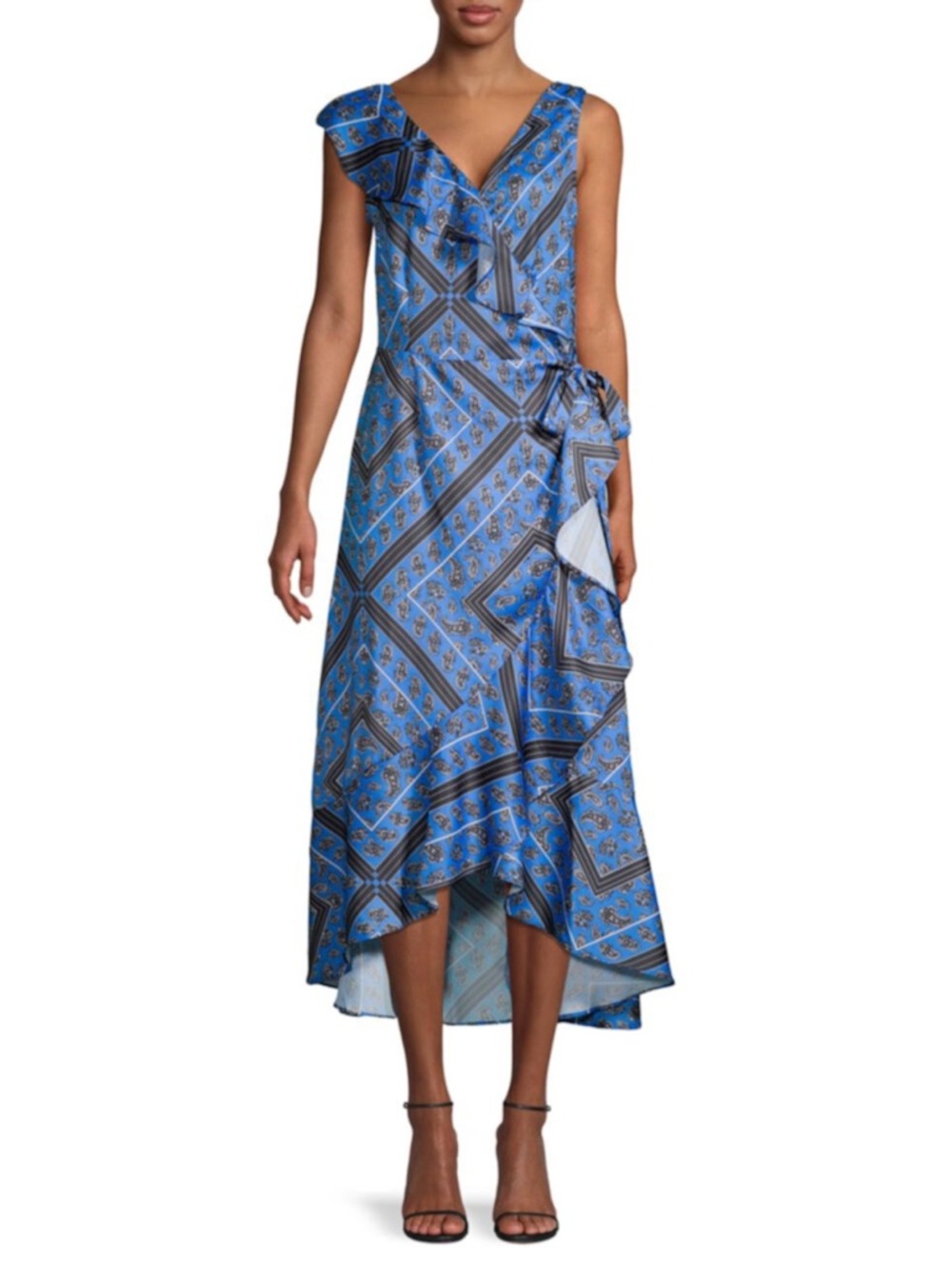 Ava & Aiden Blue Printed Asymmetric Wrap Dress